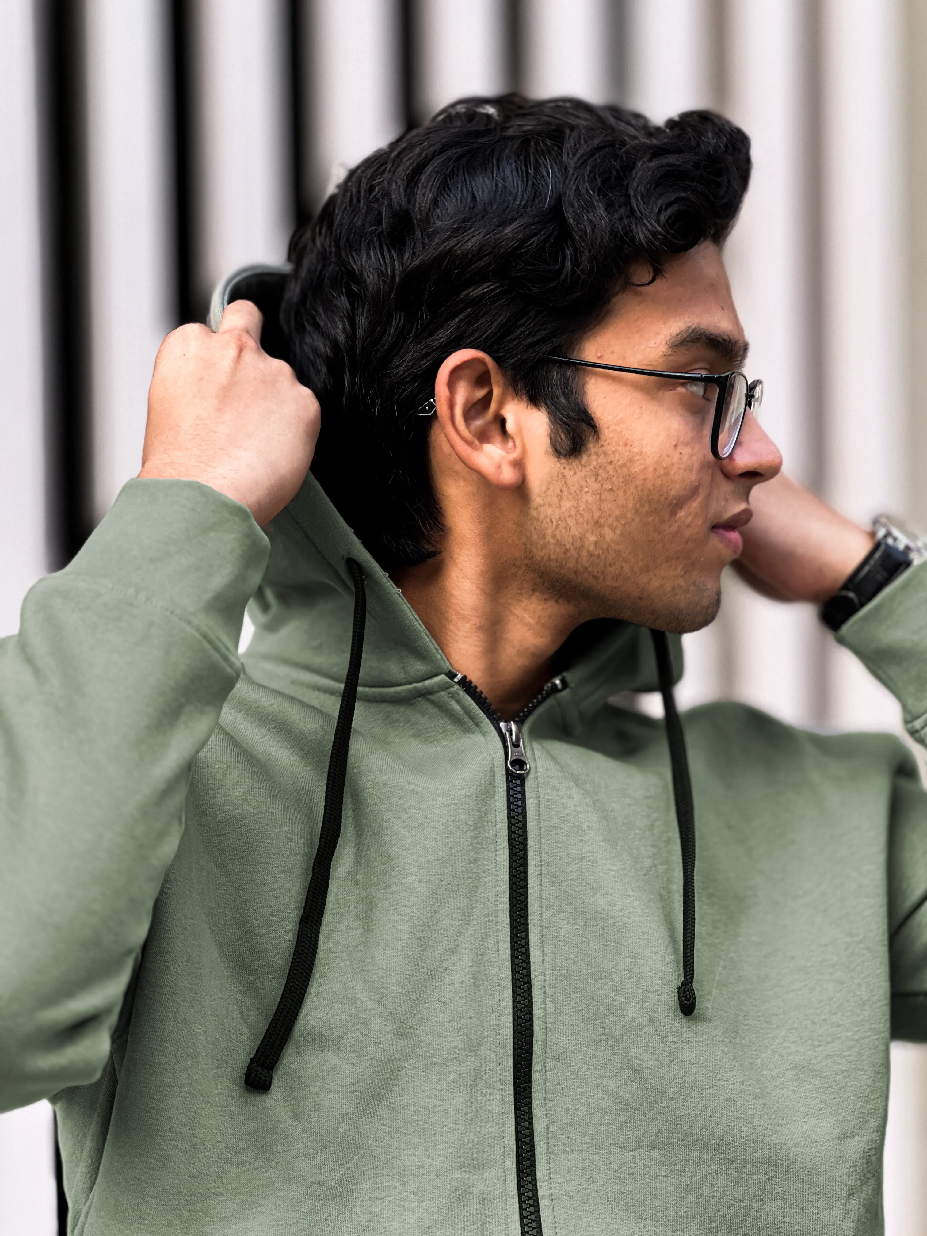 Premium Double Zip Plump Hoodie | Military Sage