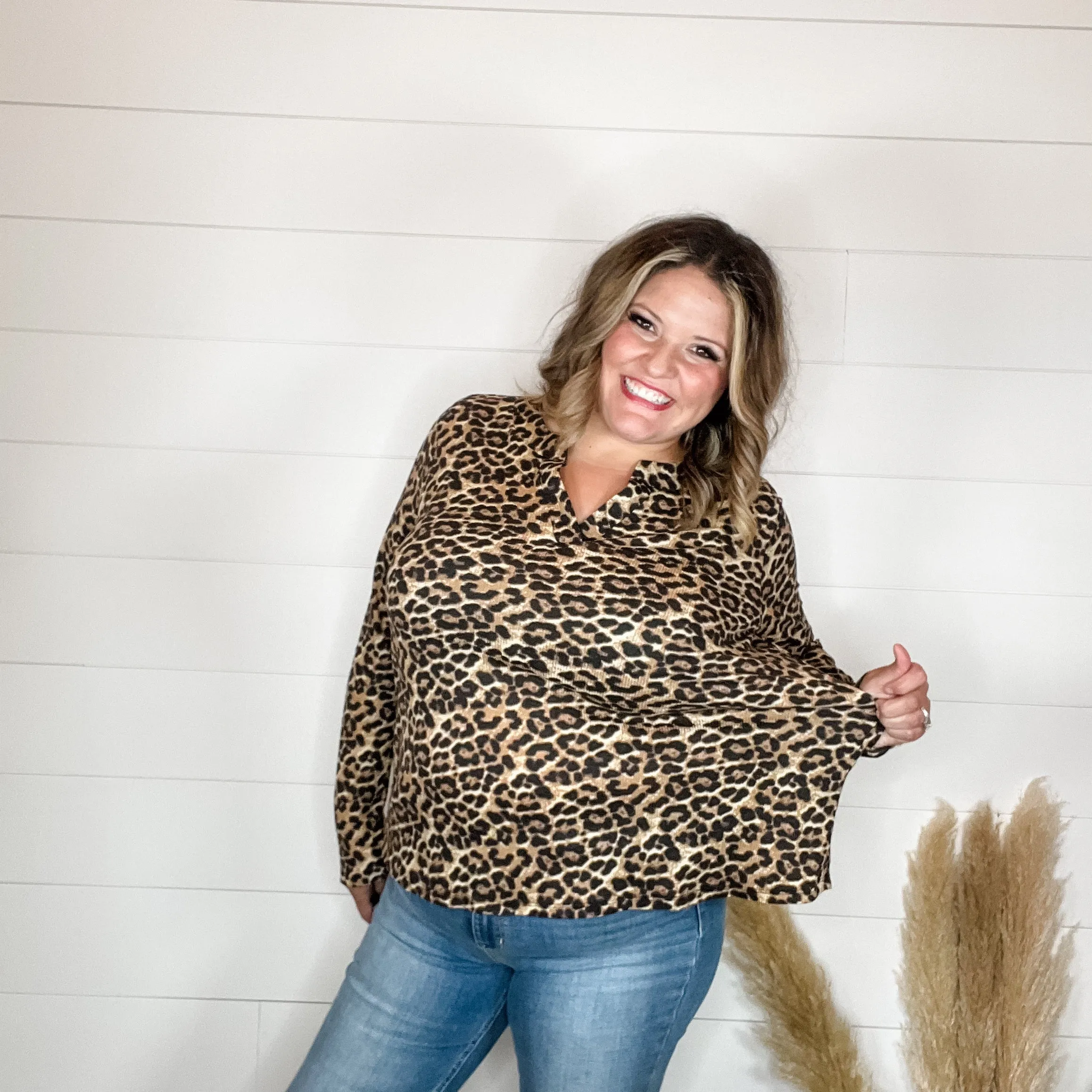 "Maxey" Animal Print Long Sleeve Split Neck