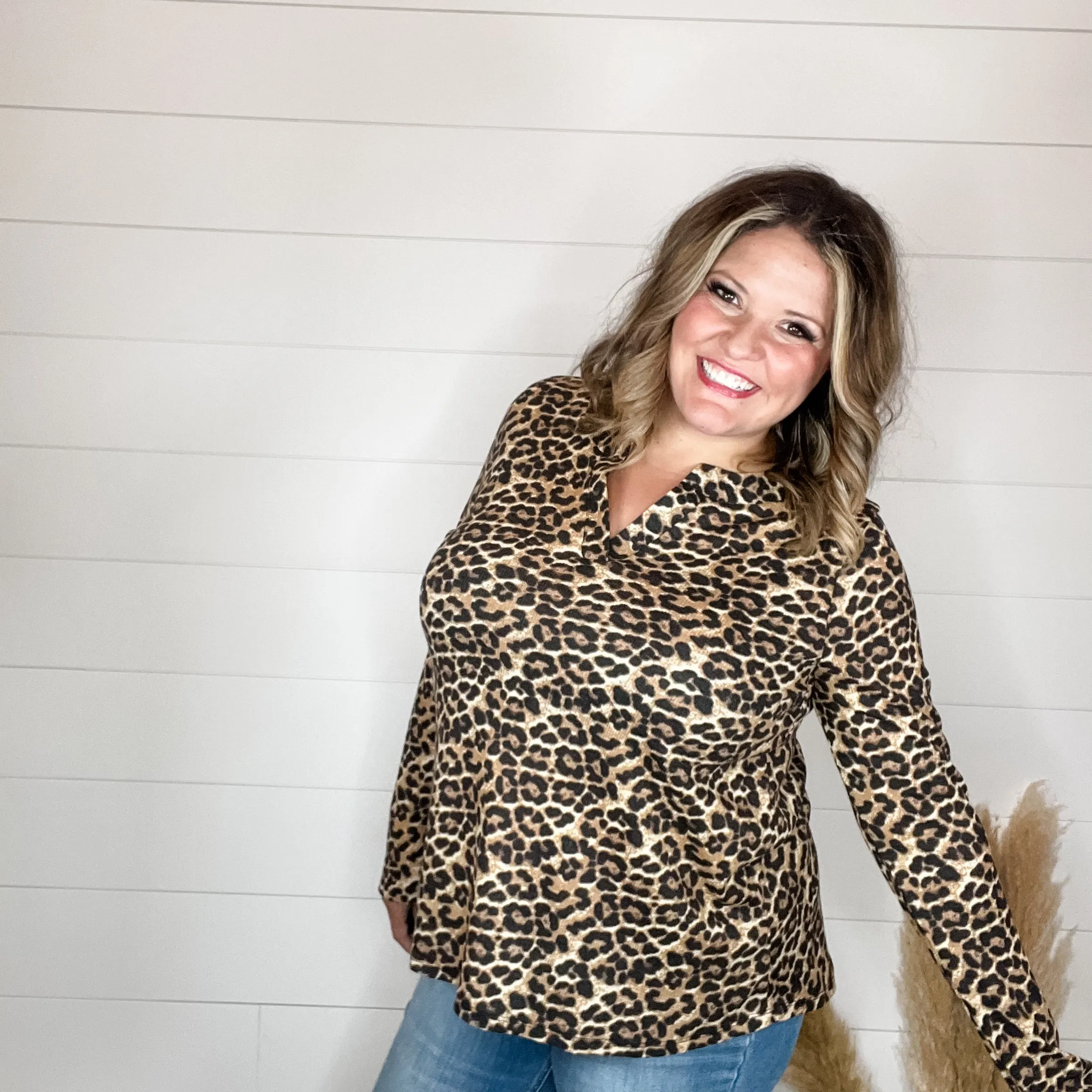 "Maxey" Animal Print Long Sleeve Split Neck