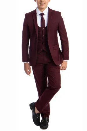 "Noah" Perry Ellis Kids Burgundy Suit (5-Piece Set)