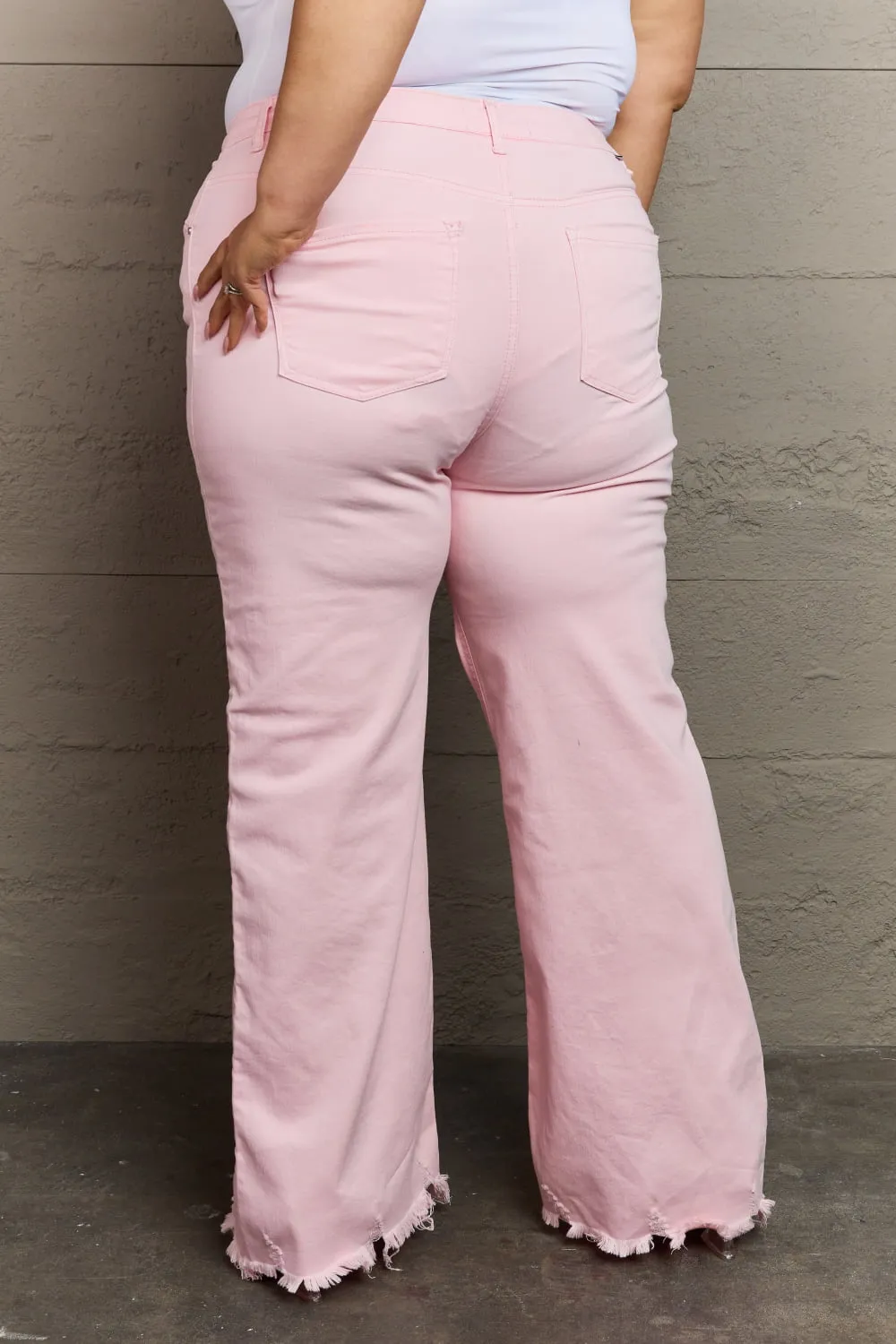 Raelene Full Size High Waist Wide Leg Jeans in Light Pink