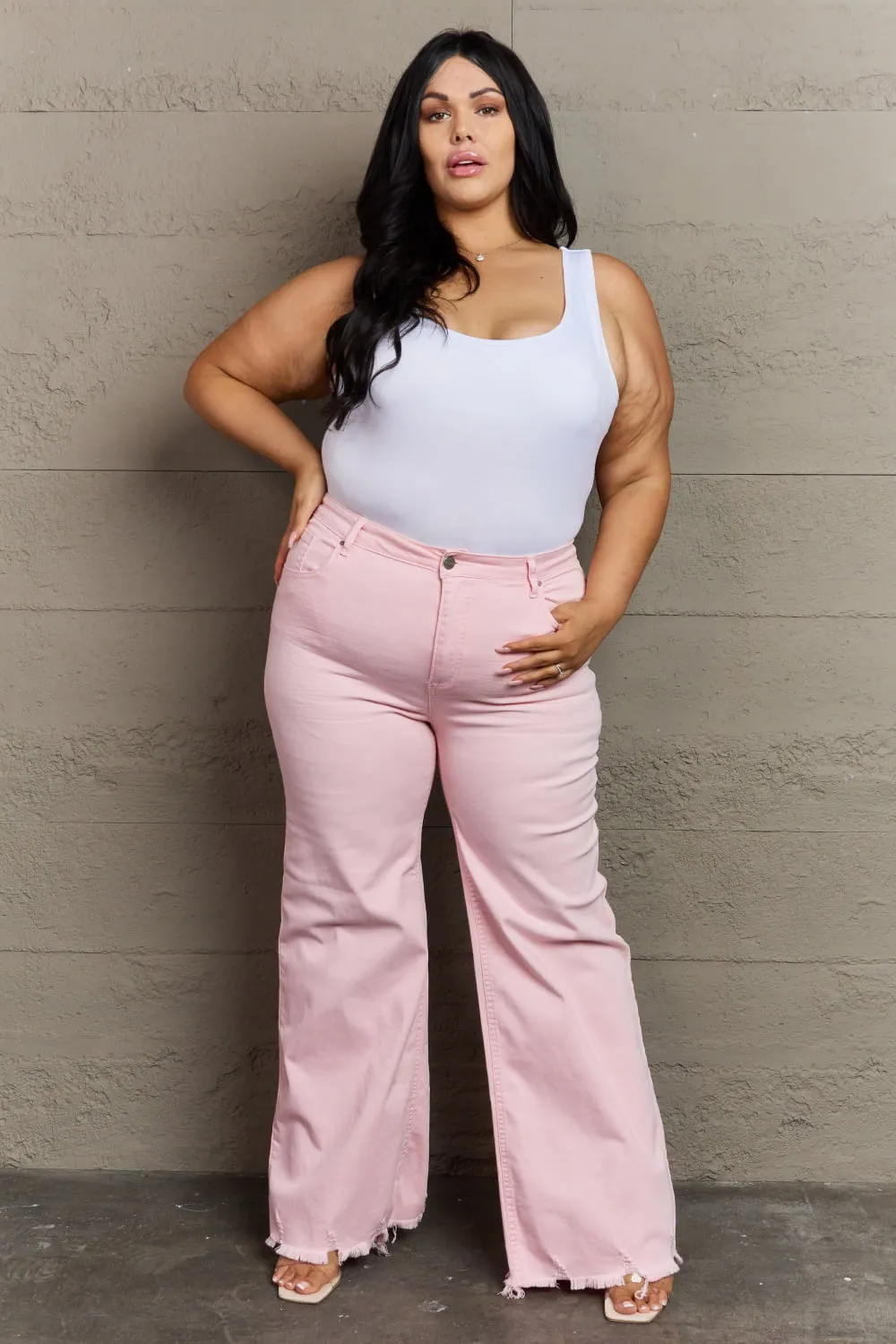 Raelene Full Size High Waist Wide Leg Jeans in Light Pink