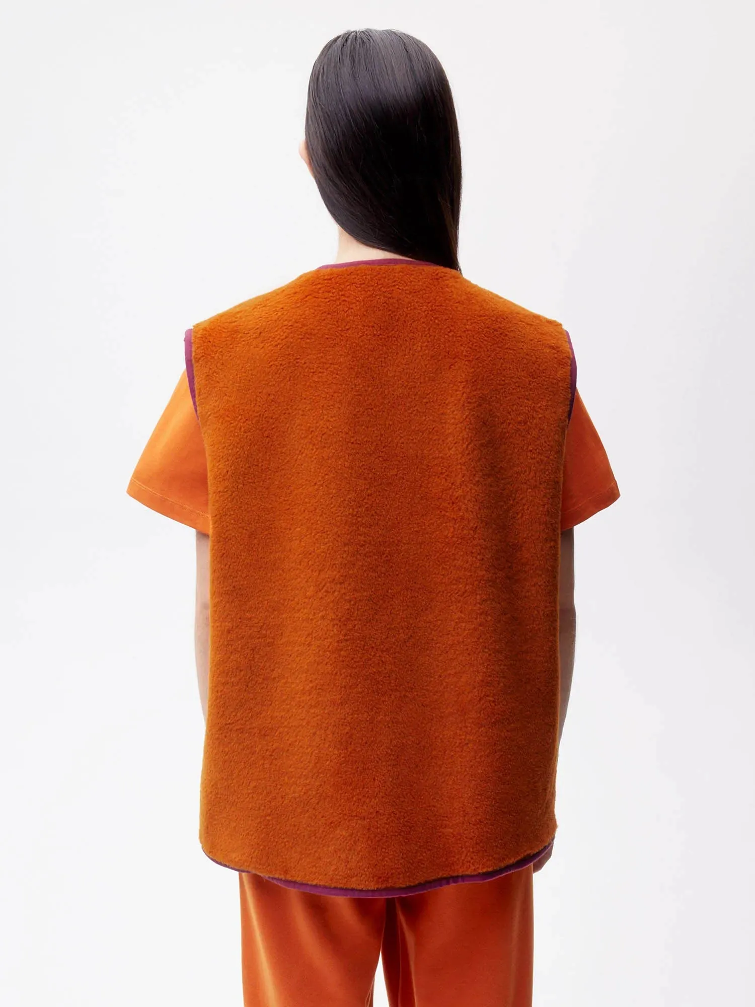 Recycled Wool Fleece Gilet—cinnamon orange