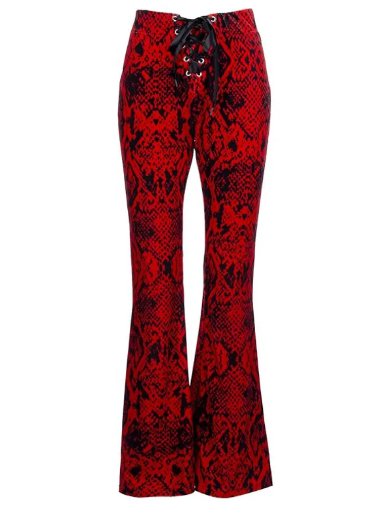 Red Rider Snakeskin Velvet Bell Bottoms Flared Pants