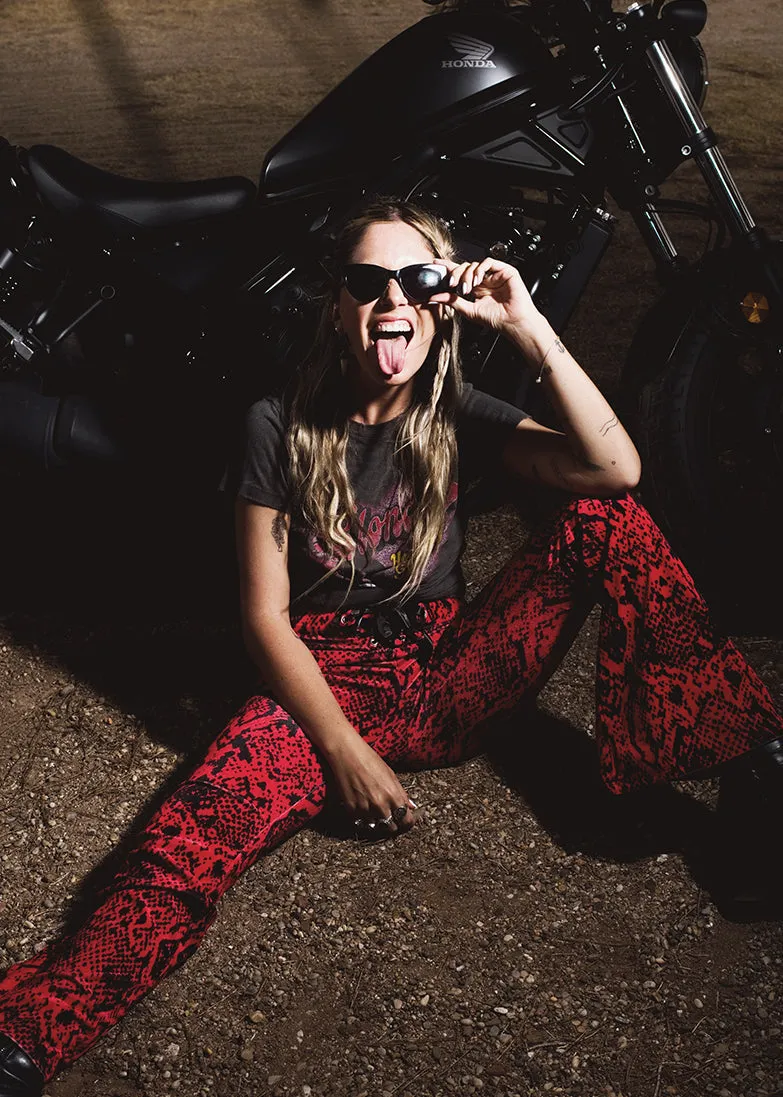 Red Rider Snakeskin Velvet Bell Bottoms Flared Pants