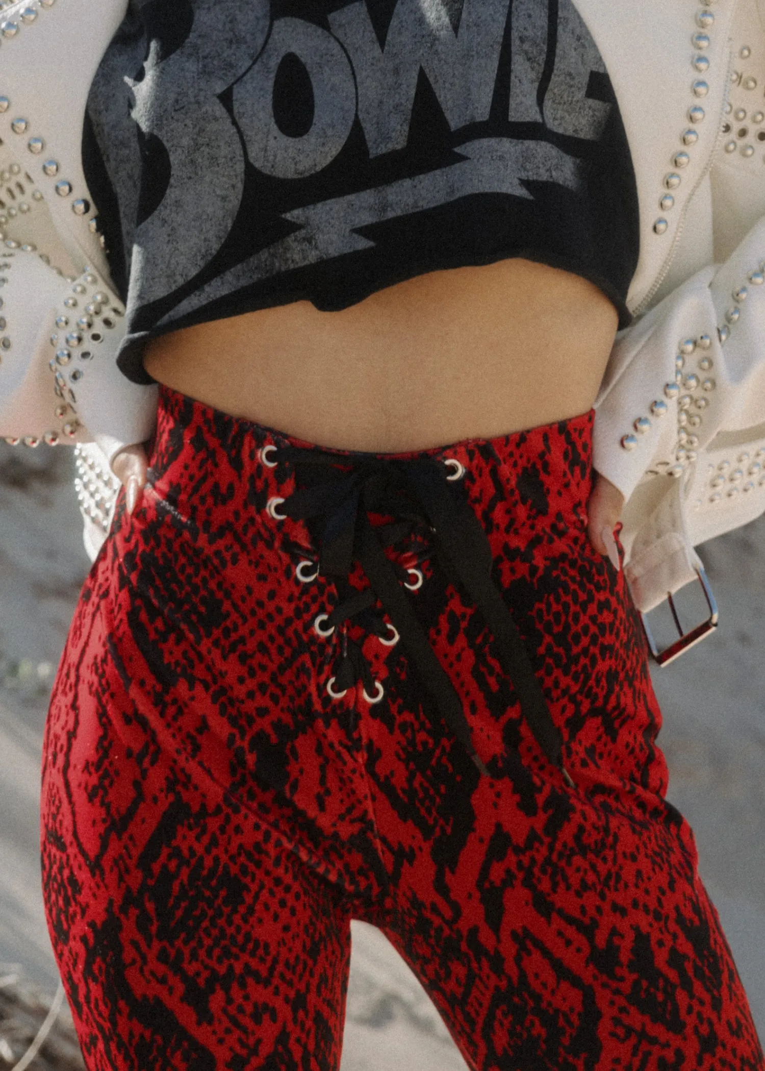 Red Rider Snakeskin Velvet Bell Bottoms Flared Pants