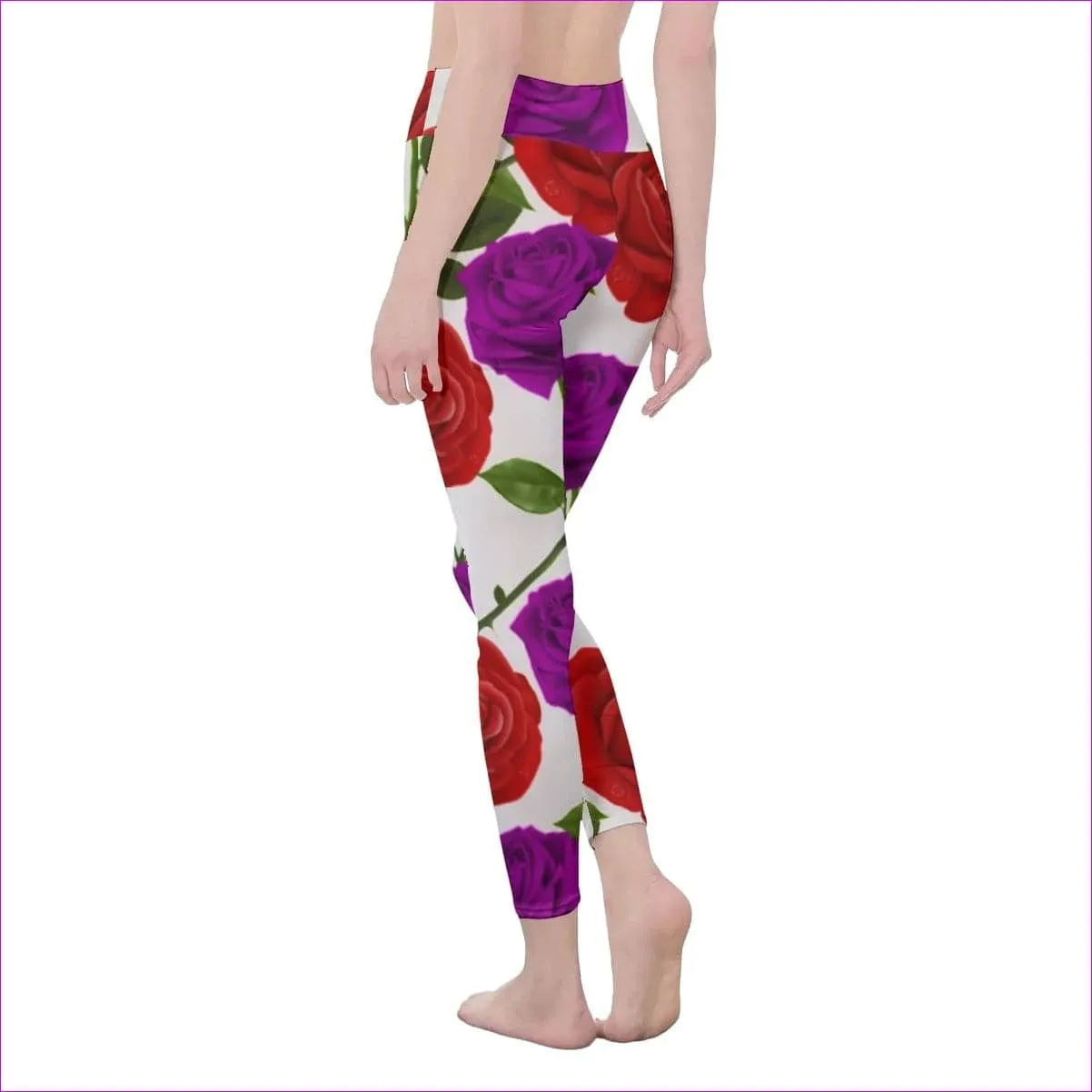 Red Rose Purp Women's High Waist Leggings | Side Stitch Closure