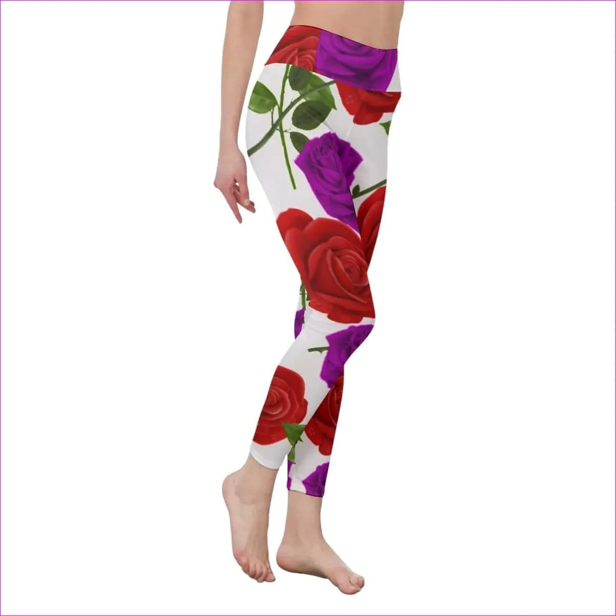 Red Rose Purp Women's High Waist Leggings | Side Stitch Closure