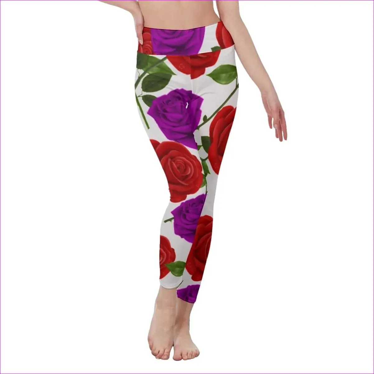 Red Rose Purp Women's High Waist Leggings | Side Stitch Closure