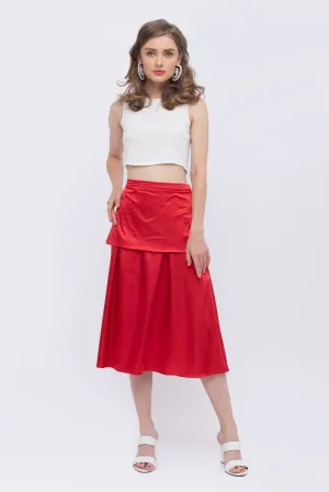 Red Tiered Pleated Poly Charmeuse Skirt