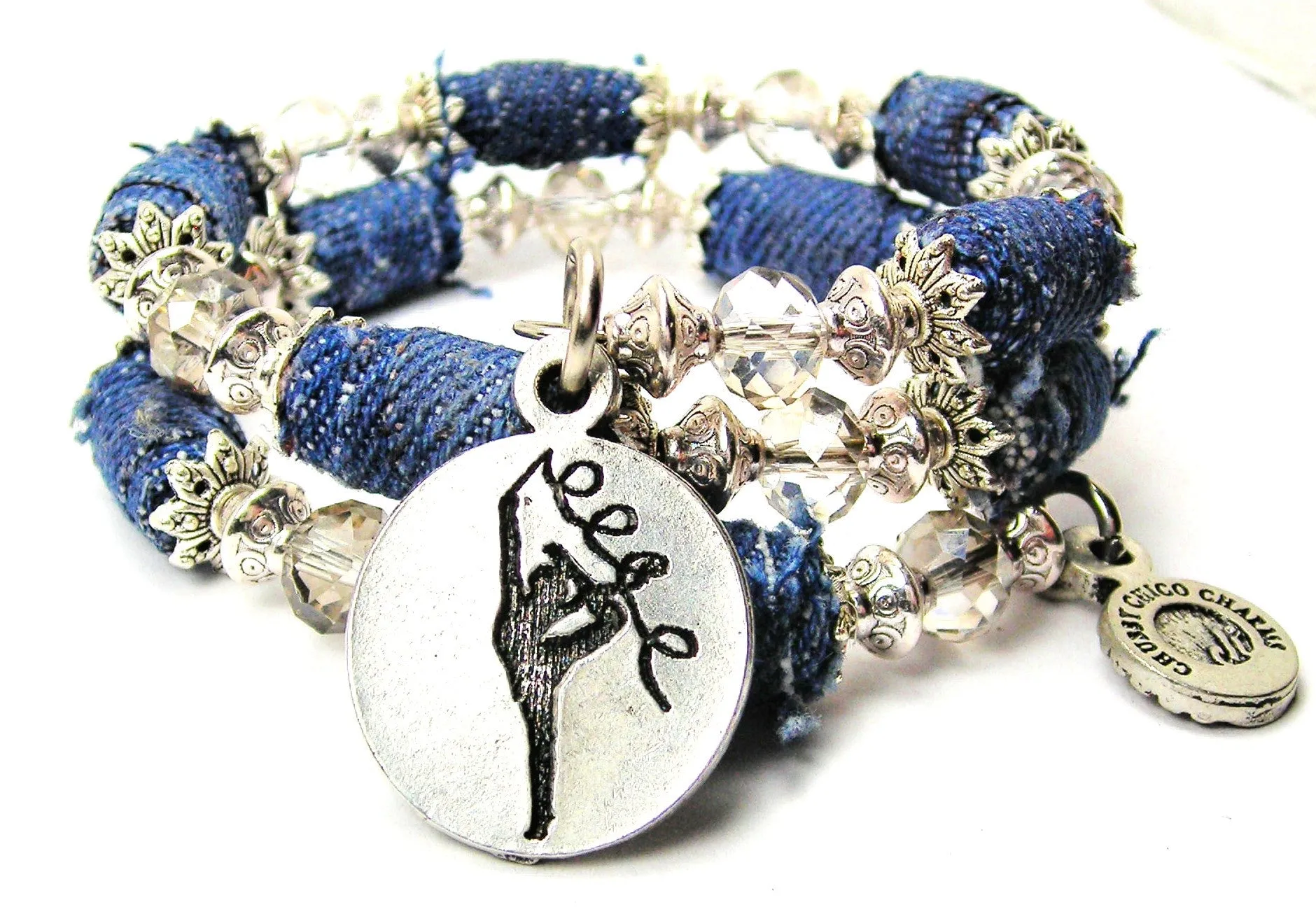 Rhythmic Gymnast With Ribbon Circle Blue Jean Beaded Wrap Bracelet