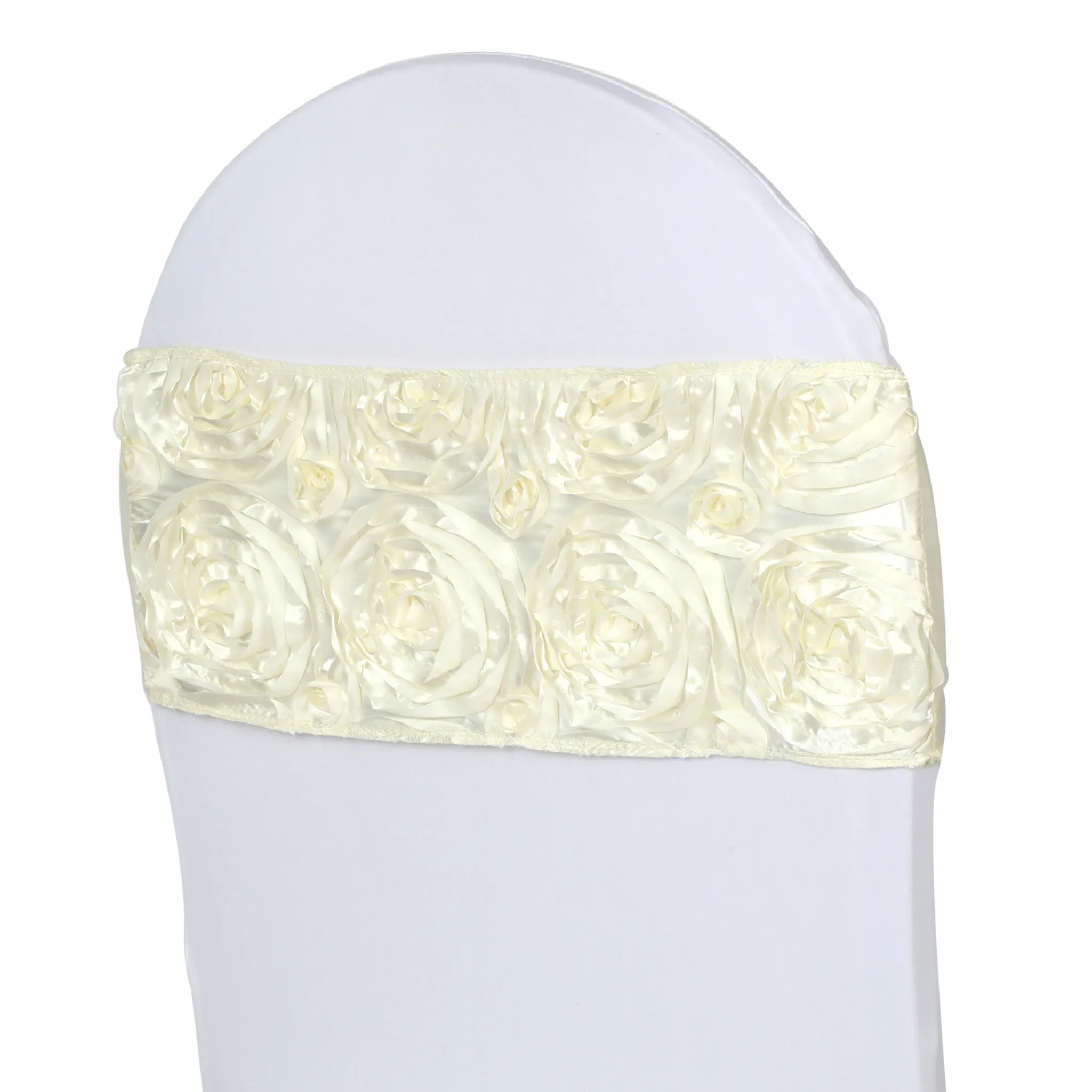 Rosette Spandex Chair Sash Band - Ivory