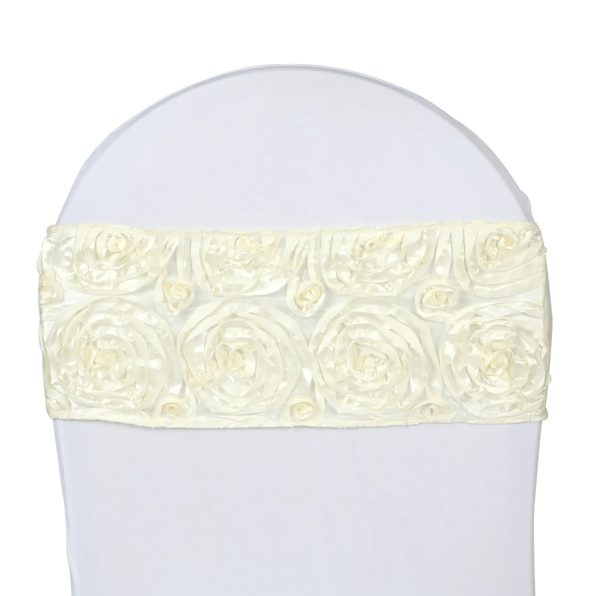 Rosette Spandex Chair Sash Band - Ivory