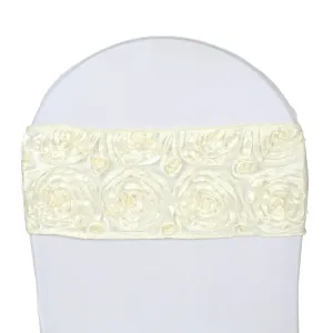 Rosette Spandex Chair Sash Band - Ivory