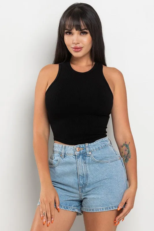 Round Neck Sleeveless Crop Top