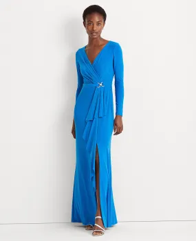 Ruffle-Trim Jersey Gown In Blue