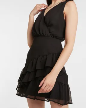 Ruffle Wrap Fit And Flare Dress in Pitch Black