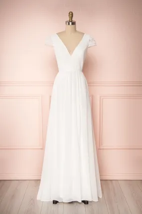 Senji Ivory | Backless Chiffon & Lace Gown