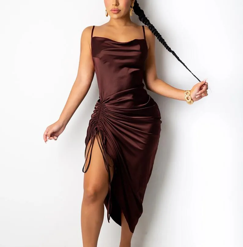 Sexy Ruched Satin Summer Dress - Culture Heaven Special