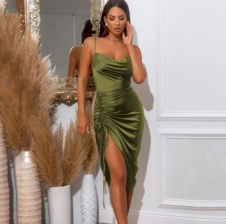 Sexy Ruched Satin Summer Dress - Culture Heaven Special