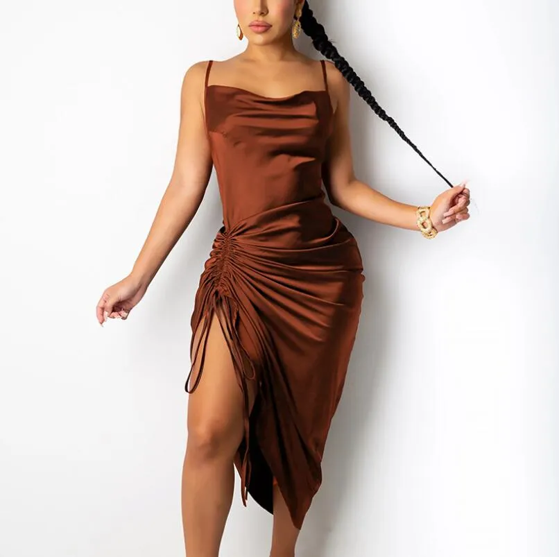 Sexy Ruched Satin Summer Dress - Culture Heaven Special