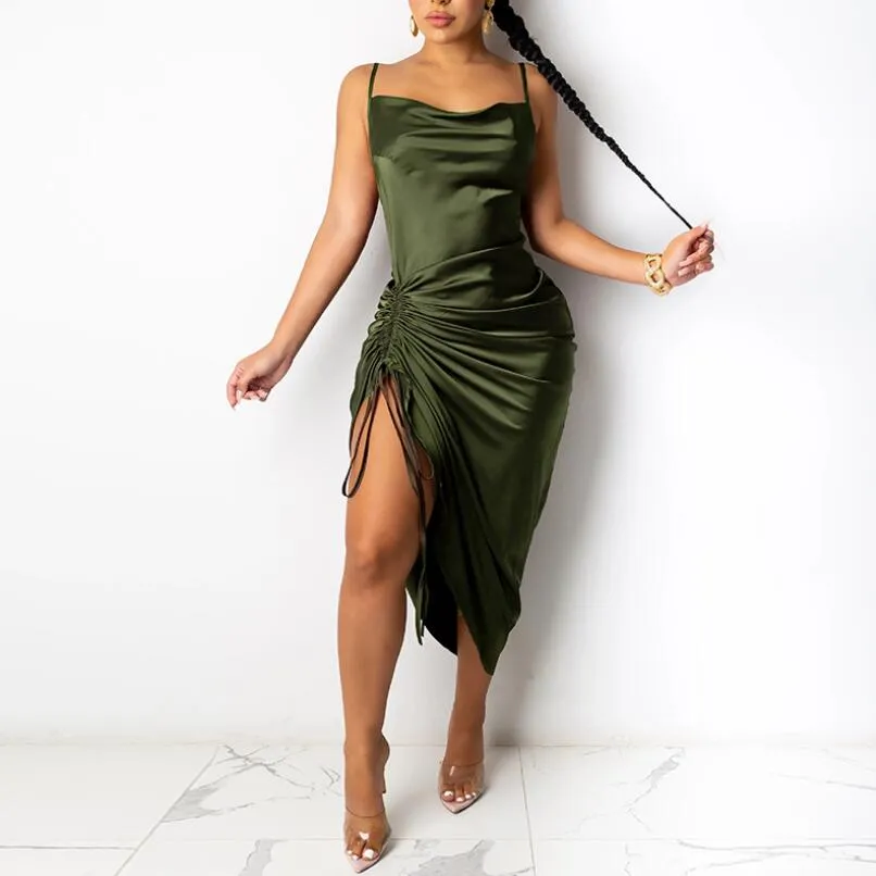 Sexy Ruched Satin Summer Dress - Culture Heaven Special