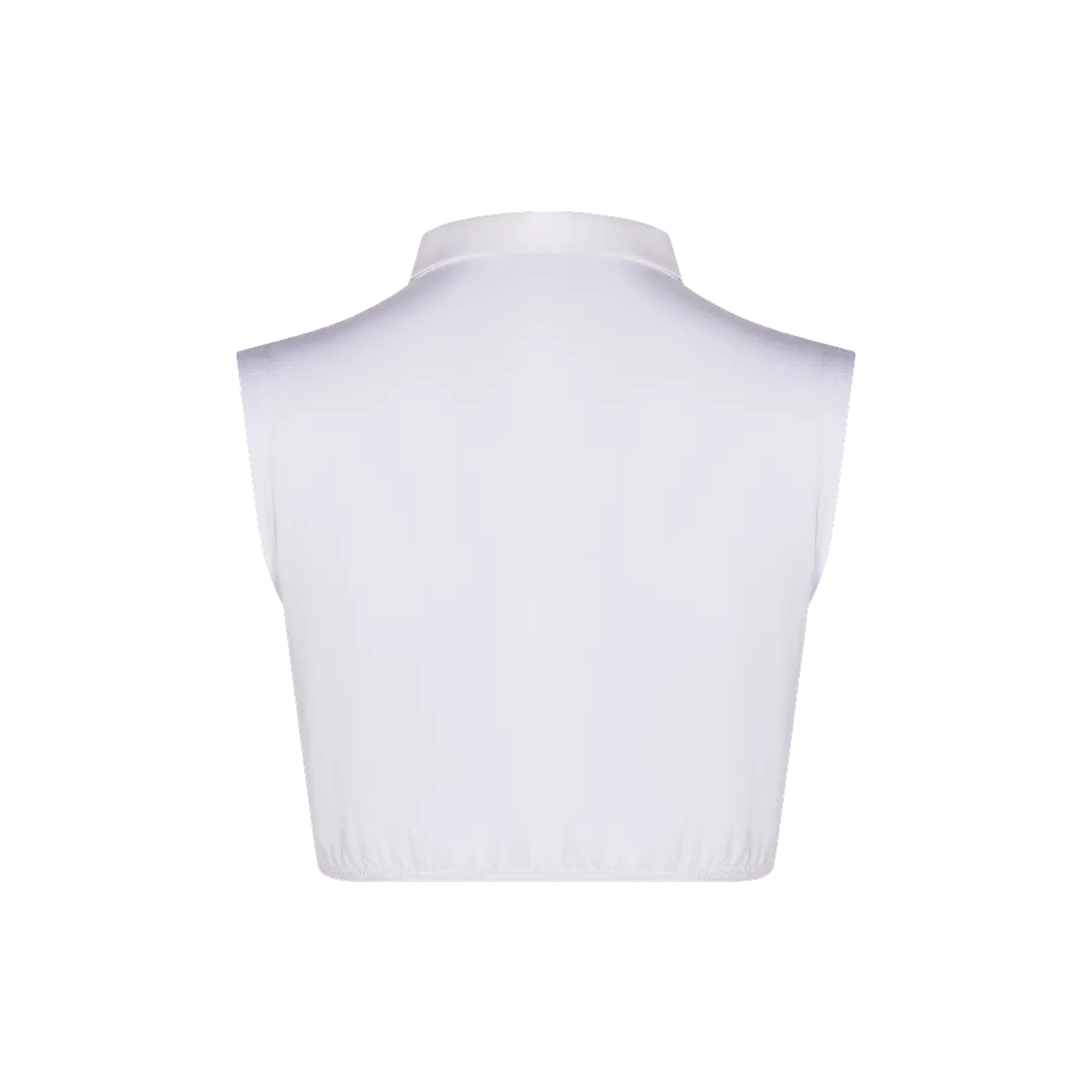 SH325 - sleeveless crop shell, woven insert and pointy collar, viscose