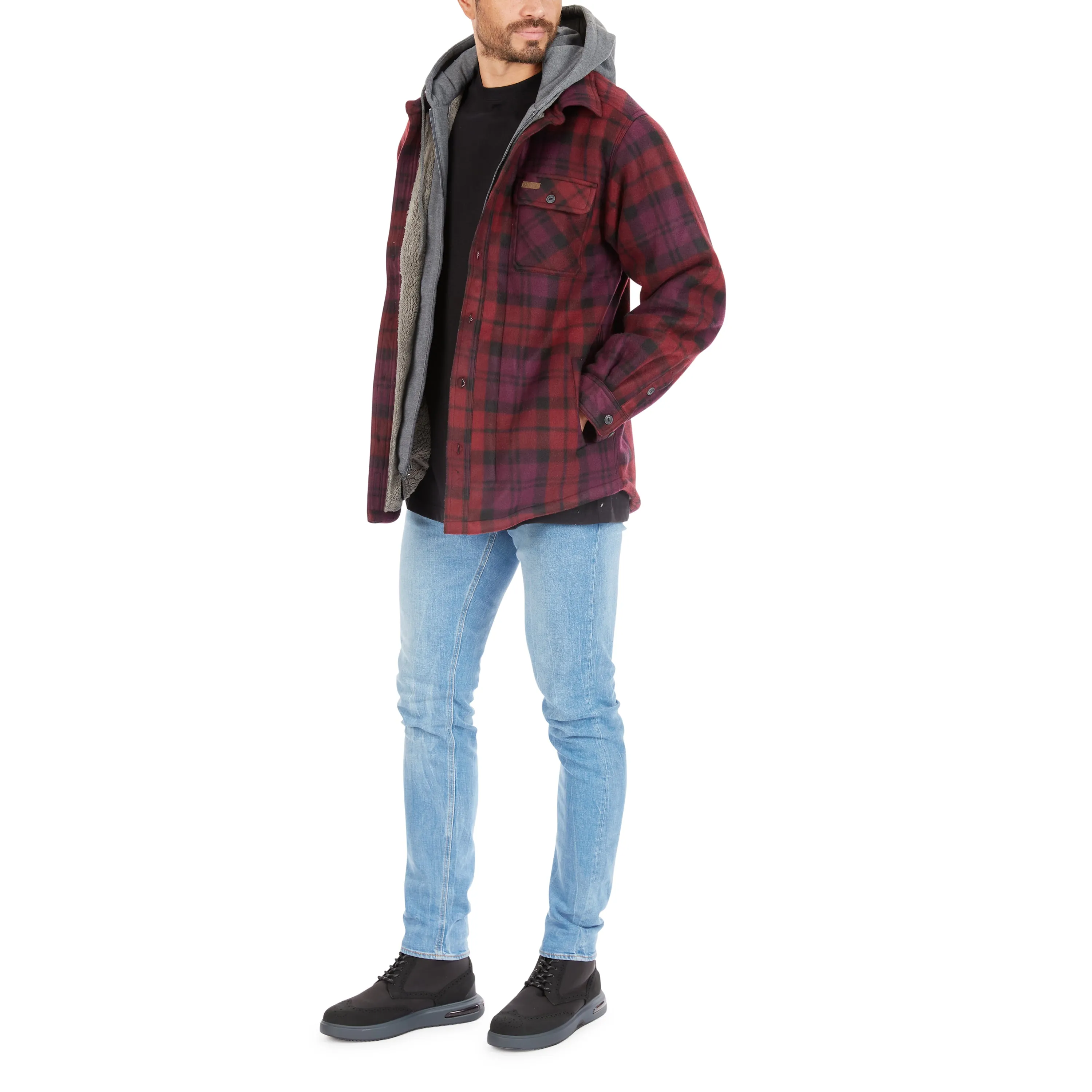 SHERPA-LINED MICROFLEECE SHIRT JACKET