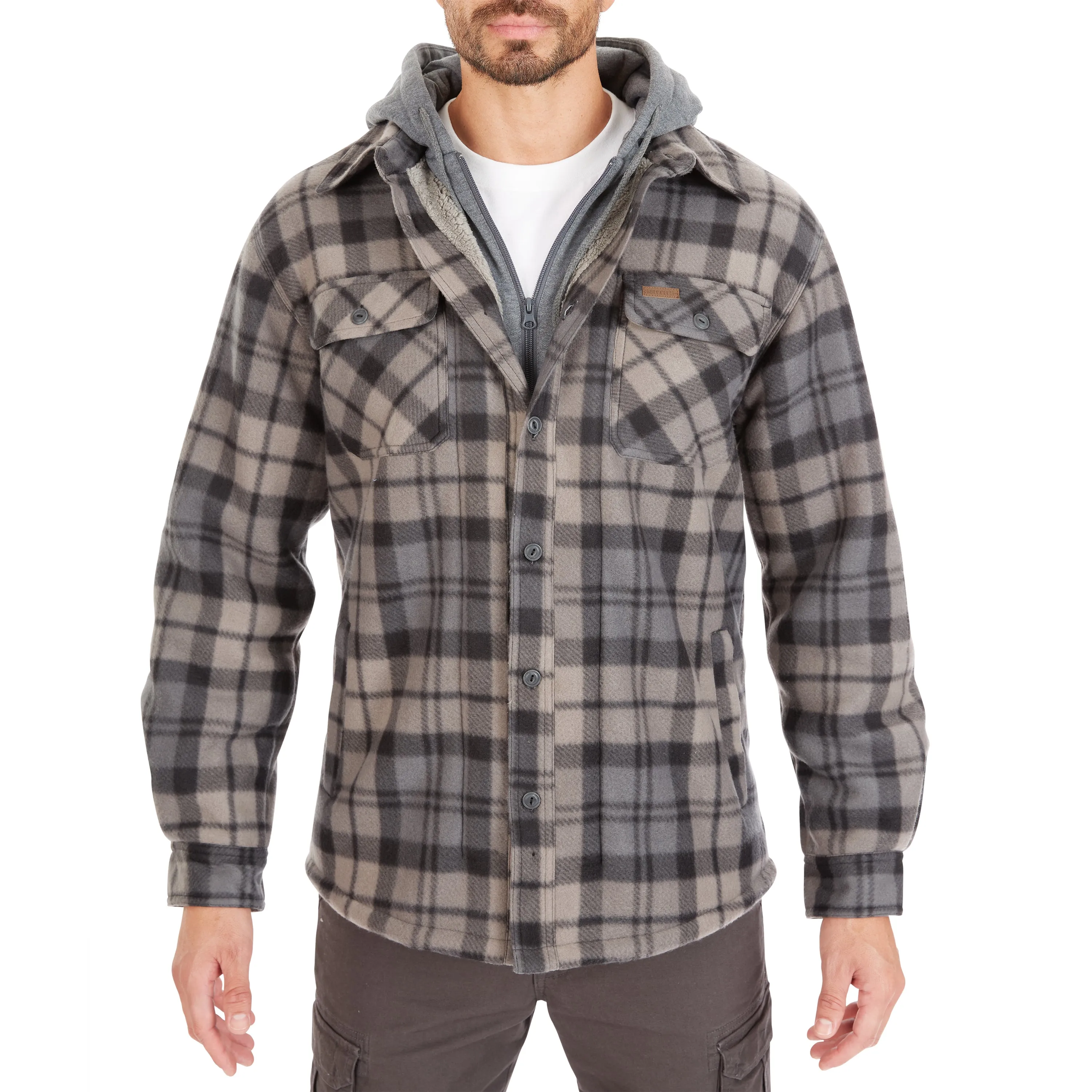 SHERPA-LINED MICROFLEECE SHIRT JACKET