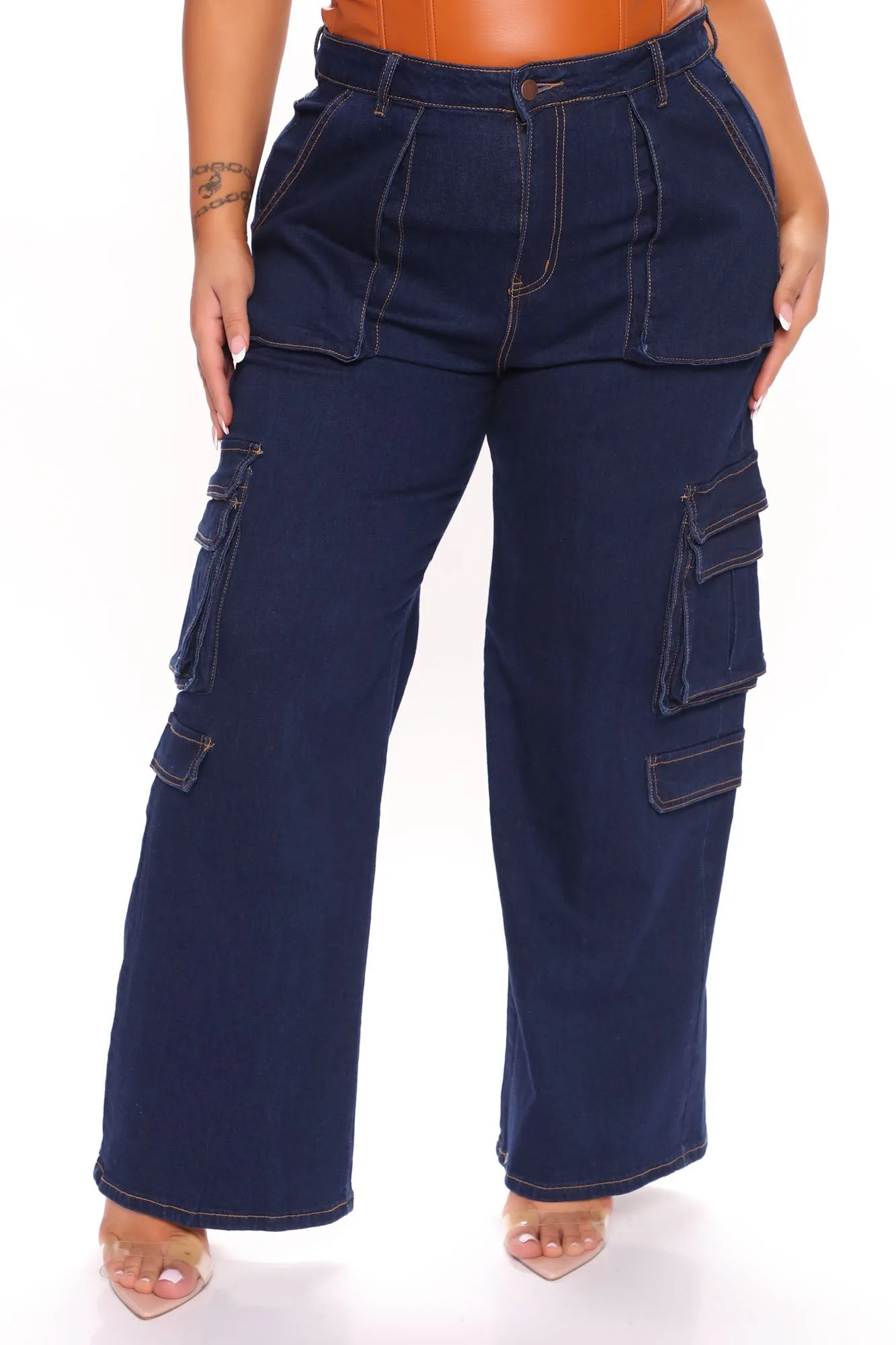 Sitting Pretty Cargo Jeans - Dark Denim