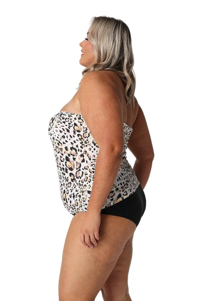 Snow Leopard Flouncy Bandeau Tankini Top