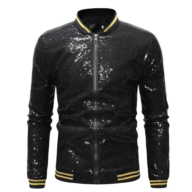 Solid Sequin Bomber Baseball Jacket