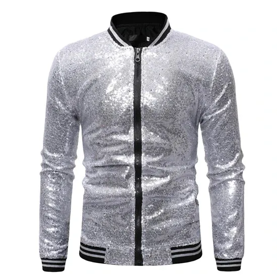 Solid Sequin Bomber Baseball Jacket