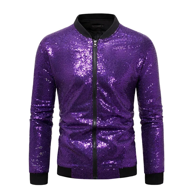 Solid Sequin Bomber Baseball Jacket