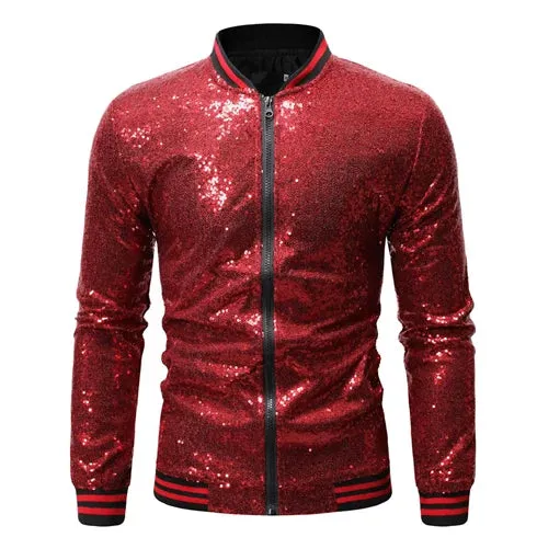 Solid Sequin Bomber Baseball Jacket