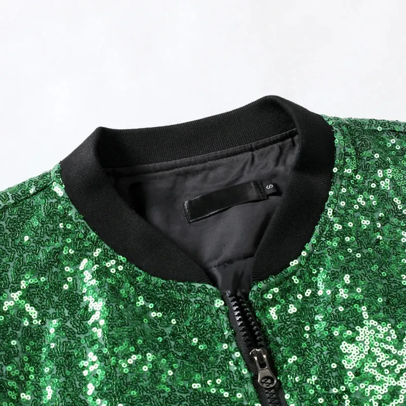 Solid Sequin Bomber Baseball Jacket