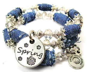 Spring Circle Blue Jean Beaded Wrap Bracelet