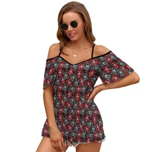 Steamboat Mickey And Minnie Cards Women's Off-Shoulder Cold Shoulder Camisole Top