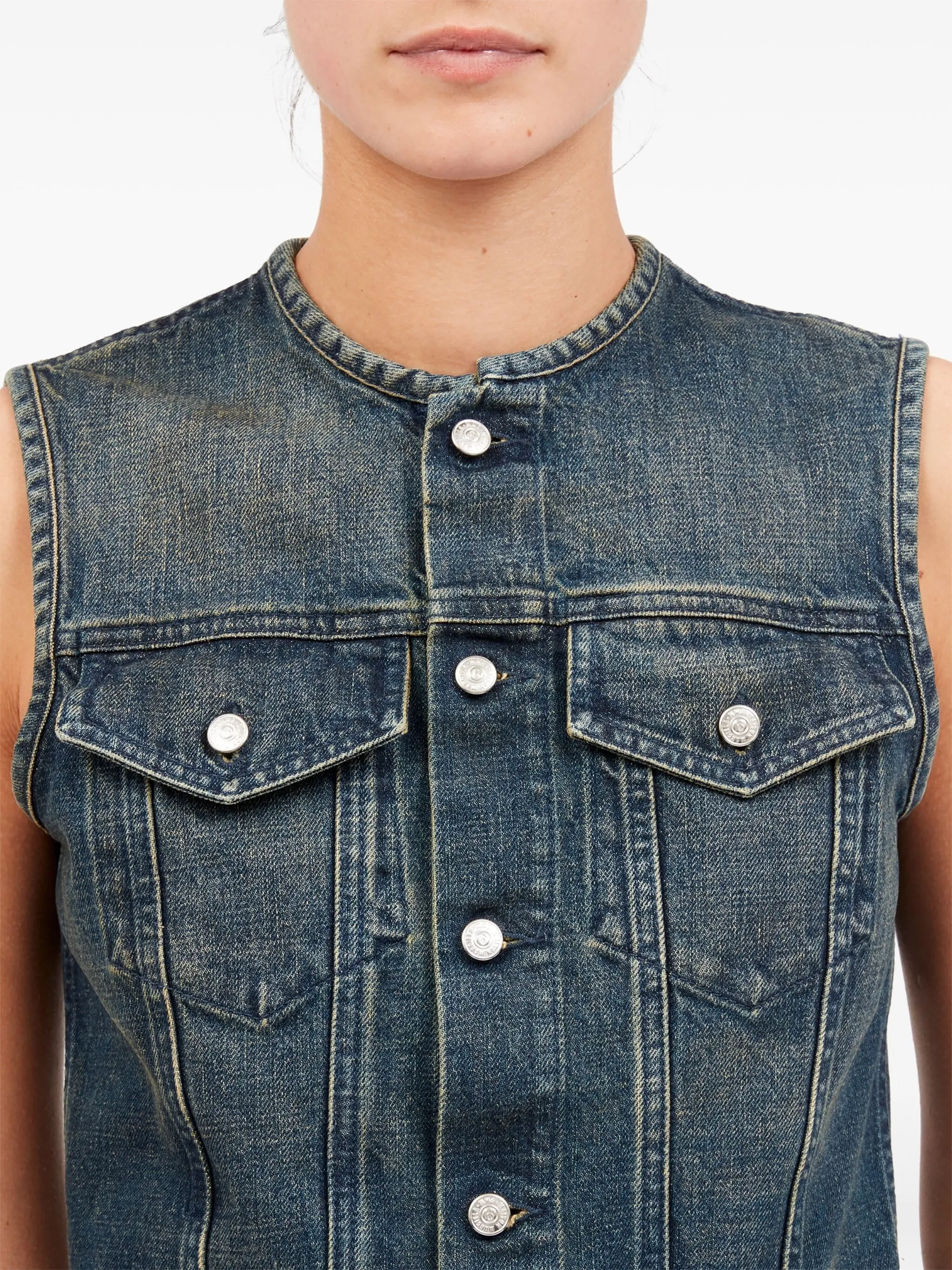 STONEWASHED CHEST POCKETS DENIM GILET