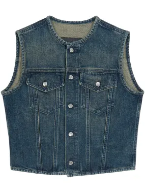 STONEWASHED CHEST POCKETS DENIM GILET