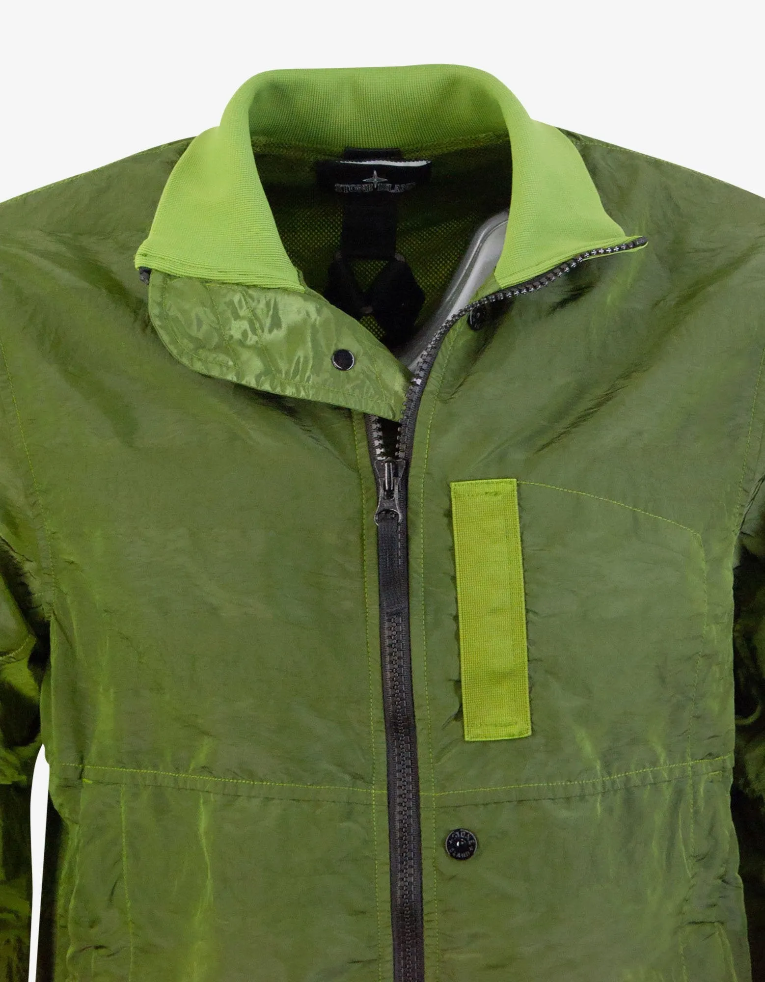 Striped Nylon Metal Green Bomber Jacket