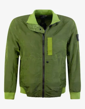 Striped Nylon Metal Green Bomber Jacket