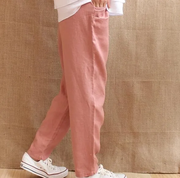 Summer 100% Washed Linen Women Pants