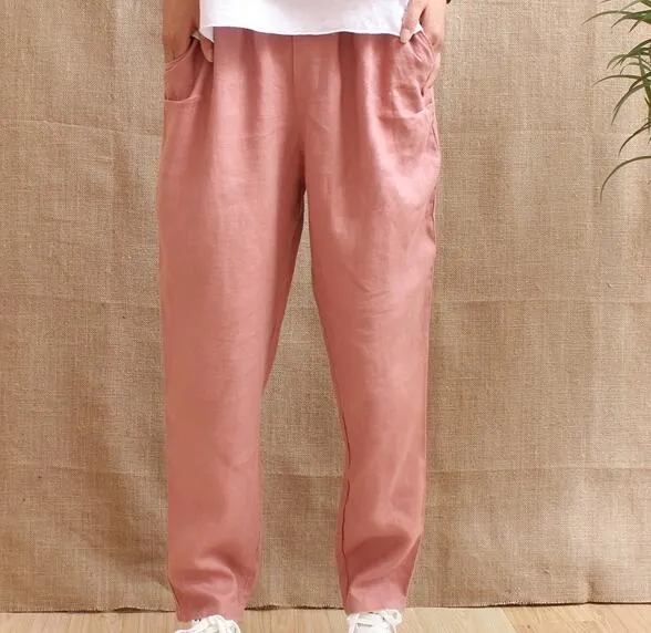 Summer 100% Washed Linen Women Pants