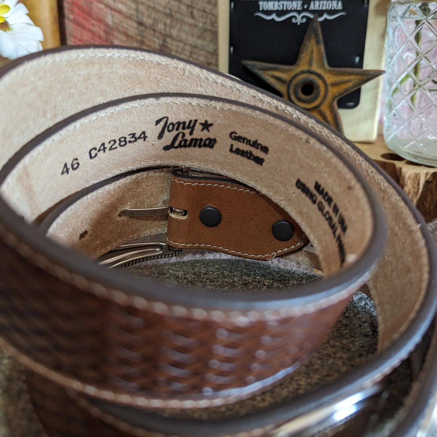 Tan Concho Belt the “Hesper” by Tony Lama    C42834