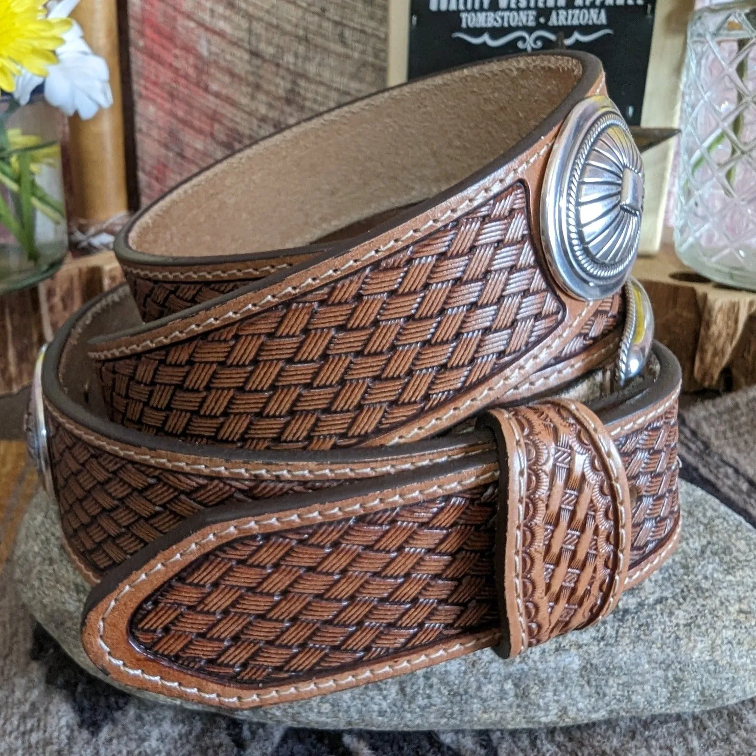 Tan Concho Belt the “Hesper” by Tony Lama    C42834