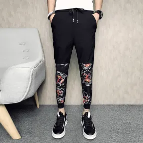 Tiger Head Prints Patchwork Men Ankle Length Jogger Pants Print