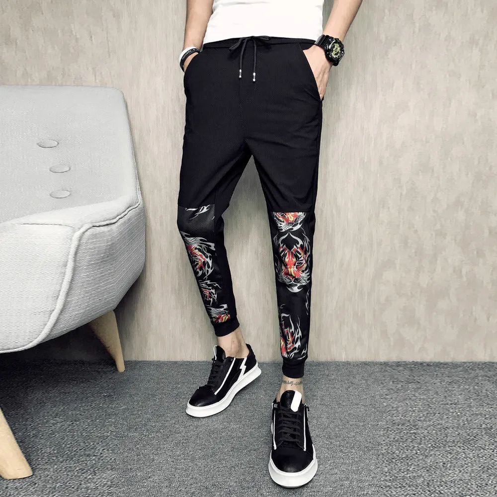 Tiger Head Prints Patchwork Men Ankle Length Jogger Pants Print