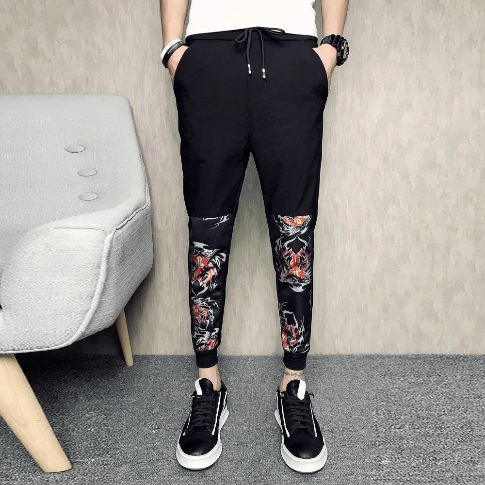 Tiger Head Prints Patchwork Men Ankle Length Jogger Pants Print