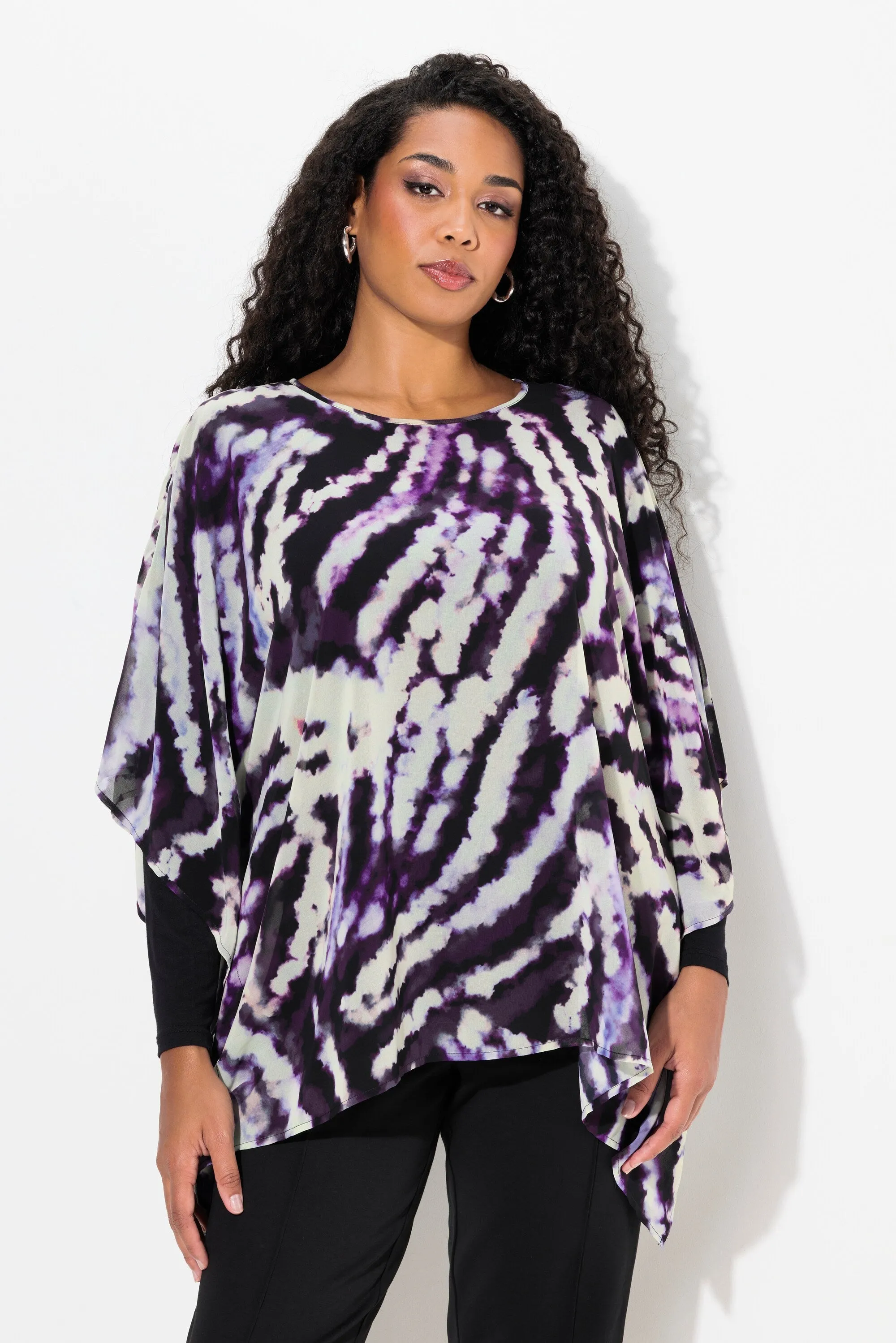 Ulla Popken Tie-Dye Blouse With Long Sleeves in Purple